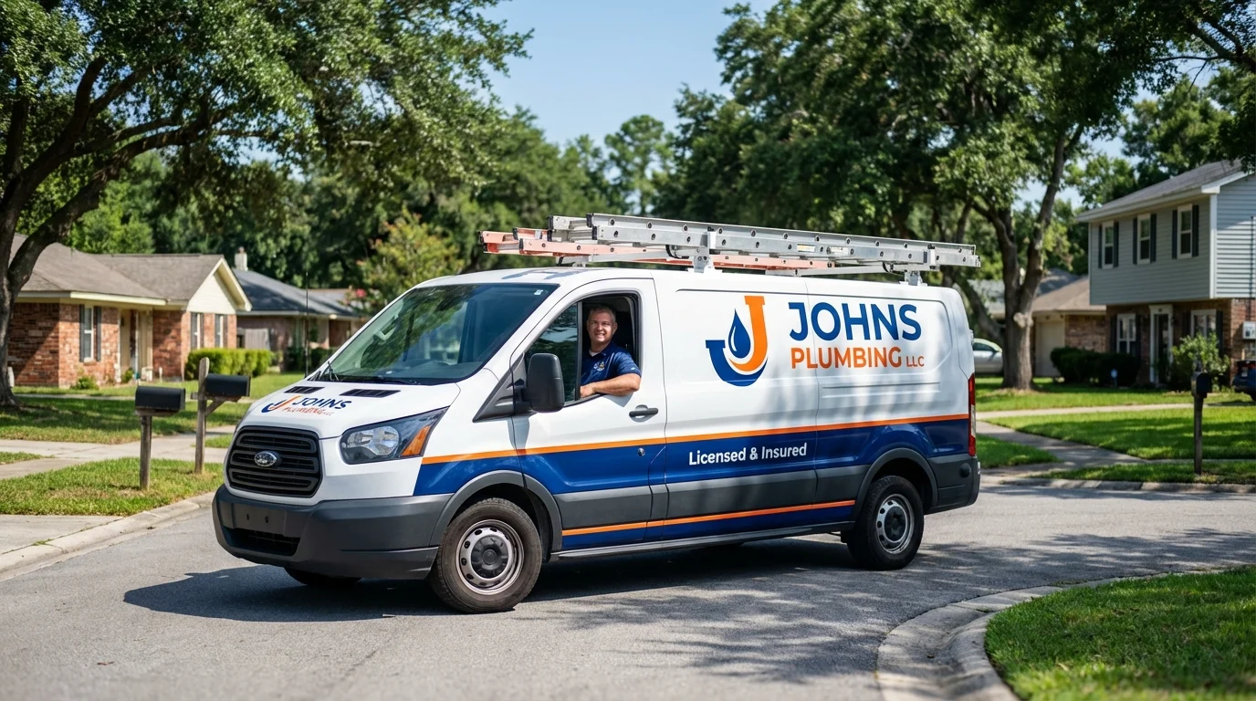 Johns Plumbing LLC service van in Iowa City, IA