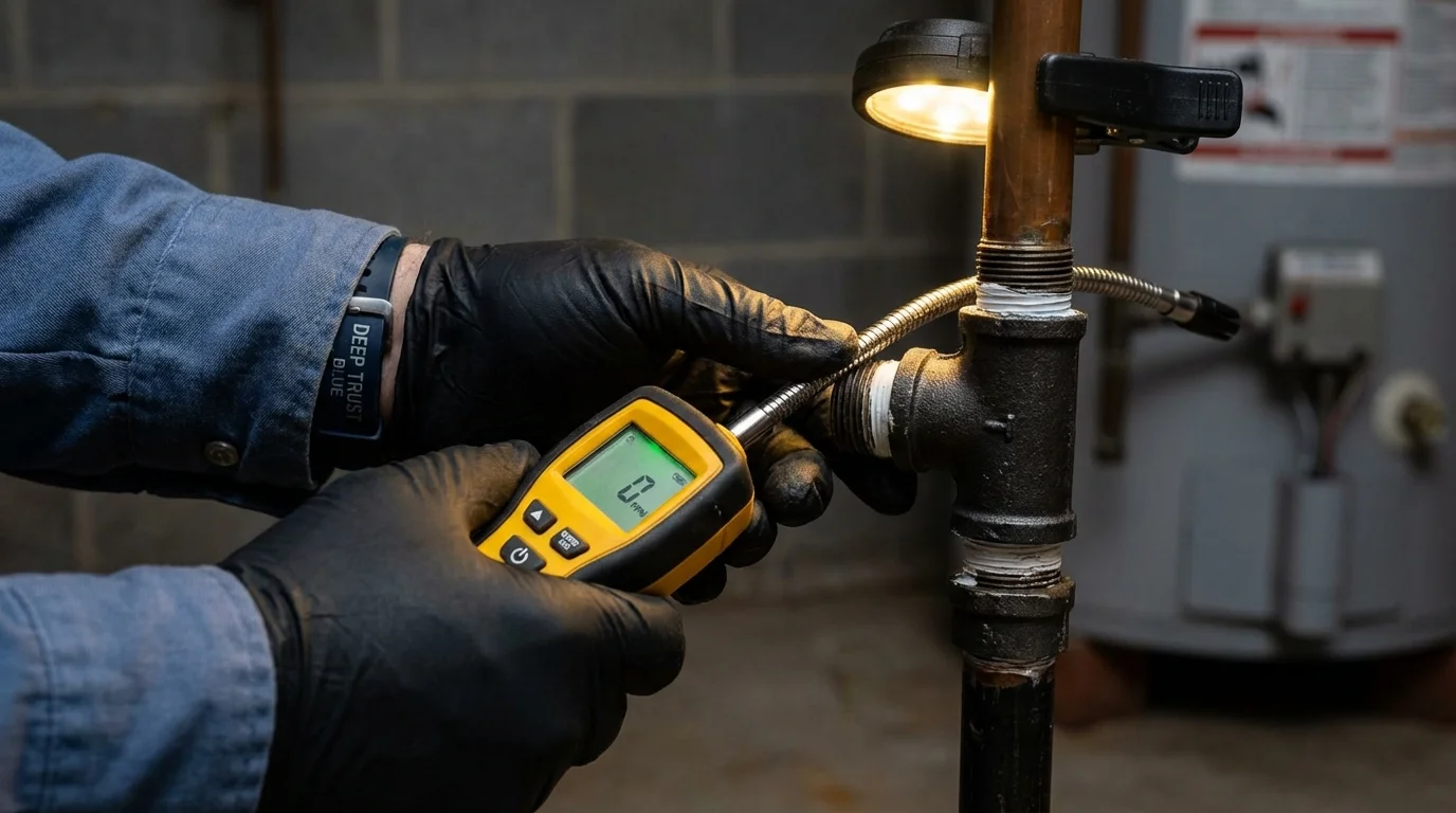 Gas leak detection with electronic sniffer by Johns Plumbing LLC in Iowa City