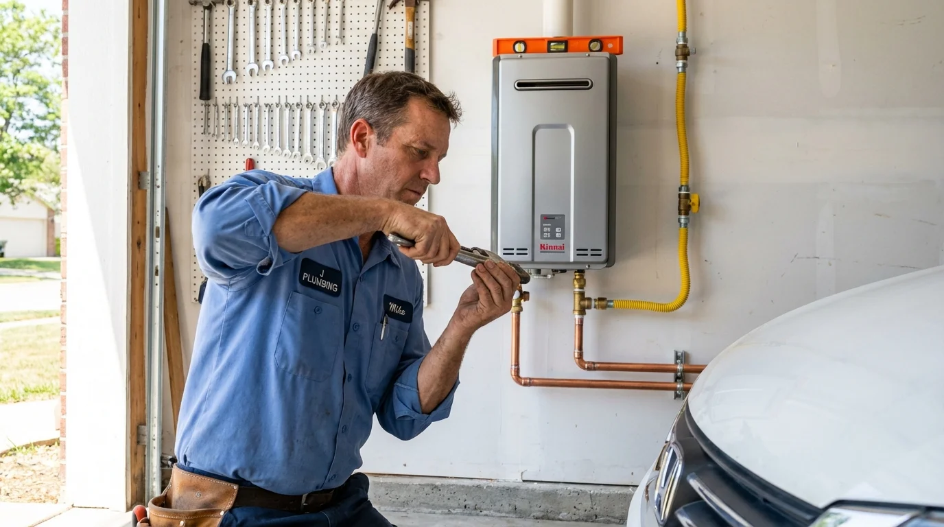 Tankless water heater installation by a Johns Plumbing LLC plumber in Iowa City