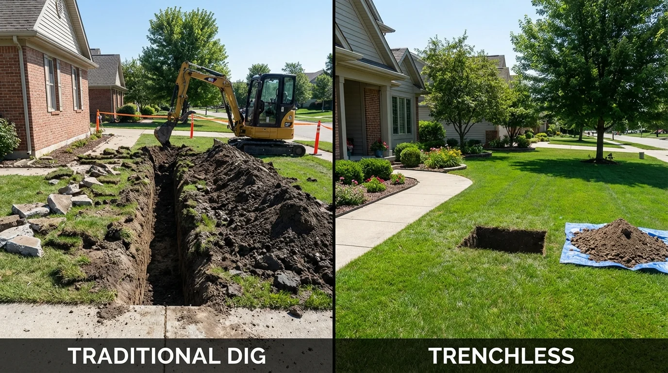 Trenchless sewer repair with minimal yard damage versus traditional excavation in Iowa City, IA